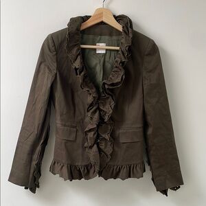 RED VALENTINO womens blazer jacket 2 olive green flared ruffle hem safari